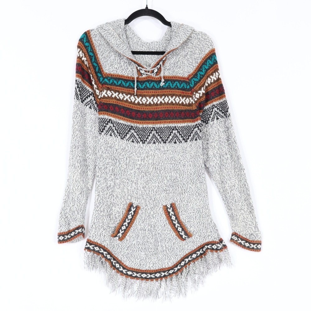 Tejido & Arte Andino Peruvian Alpaca Hoodie Women L Grey Boho Southwestern